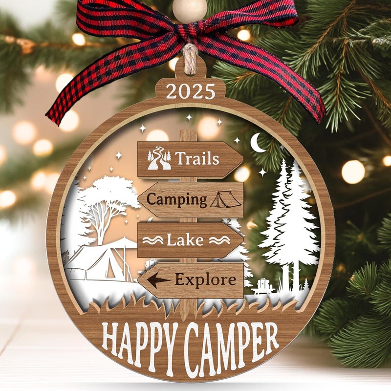 SUCHAGIFT Camping Ornament - Camping Christmas Ornaments, Camper Ornaments for Christmas Tree - Camping Gifts for Friends, Couples, Women - Campers Gifts - Wood & Acrylic Ornament 2025 - Image 1